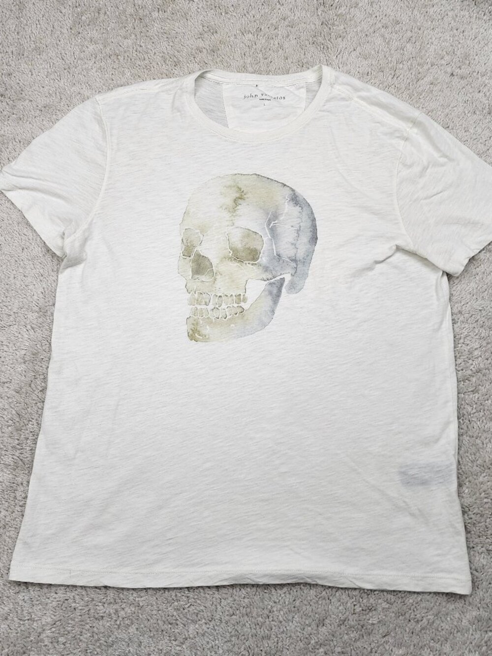 John Varvatos Heritage Skull Graphic Crew T shirt Size Large L White Pima Cotton